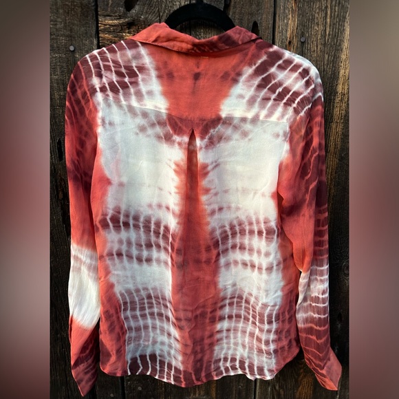 NWOT Raga Anthropologie Red Tie Dye Sheer Long Sleeve Button Up Shirt - Picture 5 of 9